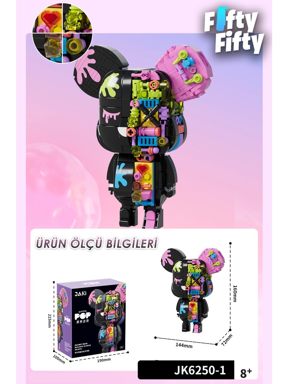 Конструктор JAKI Cyberpunk Bear — Магнітний ведмедик Cyberblack, чорний, 546 деталей, JK6250-1