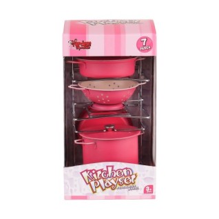 VARDEM Raflı Pembe Emaye Tencere Tava Seti 7