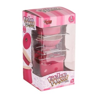 VARDEM Raflı Pembe Emaye Tencere Tava Seti 7