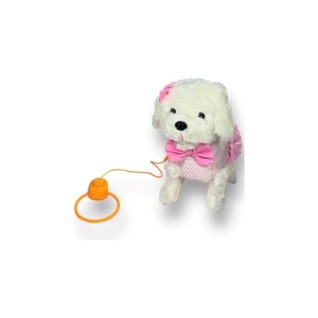 VARDEM Tasmalı Hareketli Yürüyen Peluş Köpek Pembe Fiyonklu