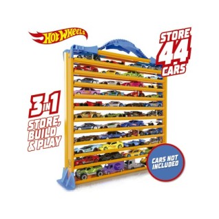 MATTEL Hot Wheels Racentrack 44 Adet Araba Için Depolama Rafı ve Yol Pisti