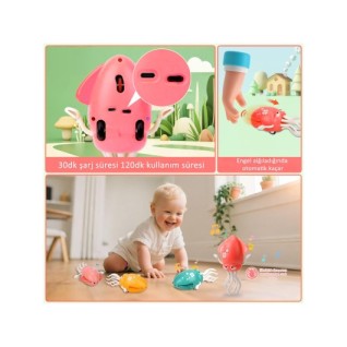 CANDA OYUNCAK Dans Eden Dansçı Ahtapot Sensörlü Sarjlı Ledli  Işıklı ve Müzikli Pembe